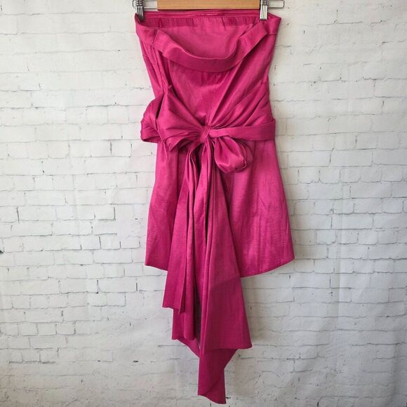 Likely Merino Dress Size 2 Fuchsia Pink Strapless Prom Homecoming Big Bow NEW - Picture 6 of 15